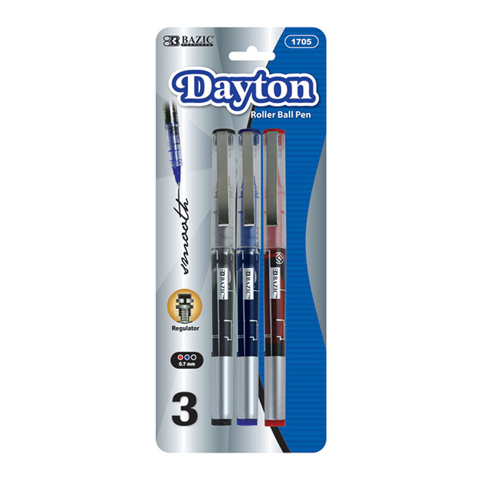 Dayton Asst. Color Rollerball Pen w/ METAL Clip (3/Pack)