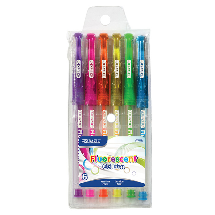 6 Fluorescent Color Gel PEN w/ Cushion Grip