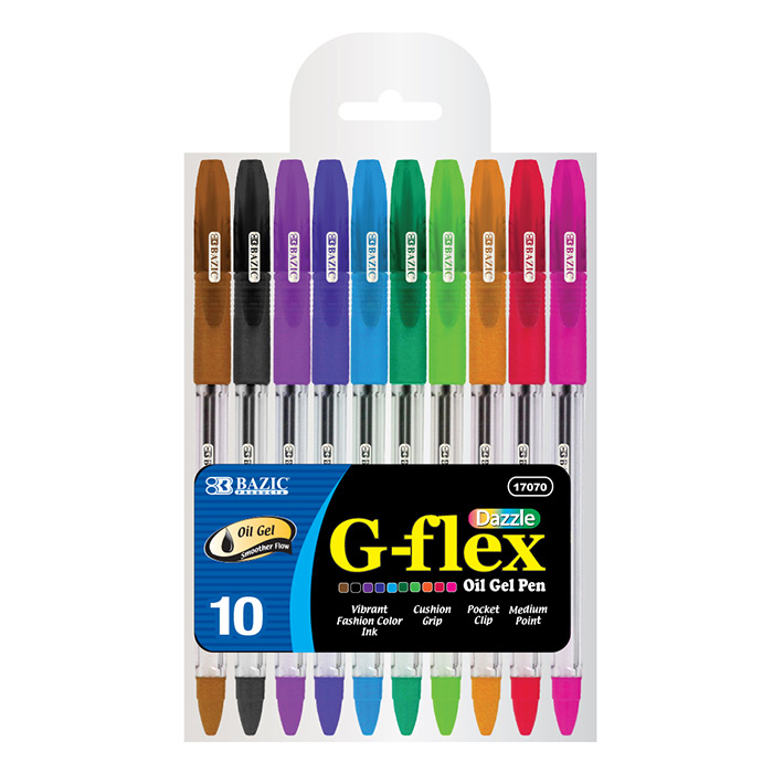 10 Color G-Flex Oil-Gel Ink PEN w/ Cushion Grip