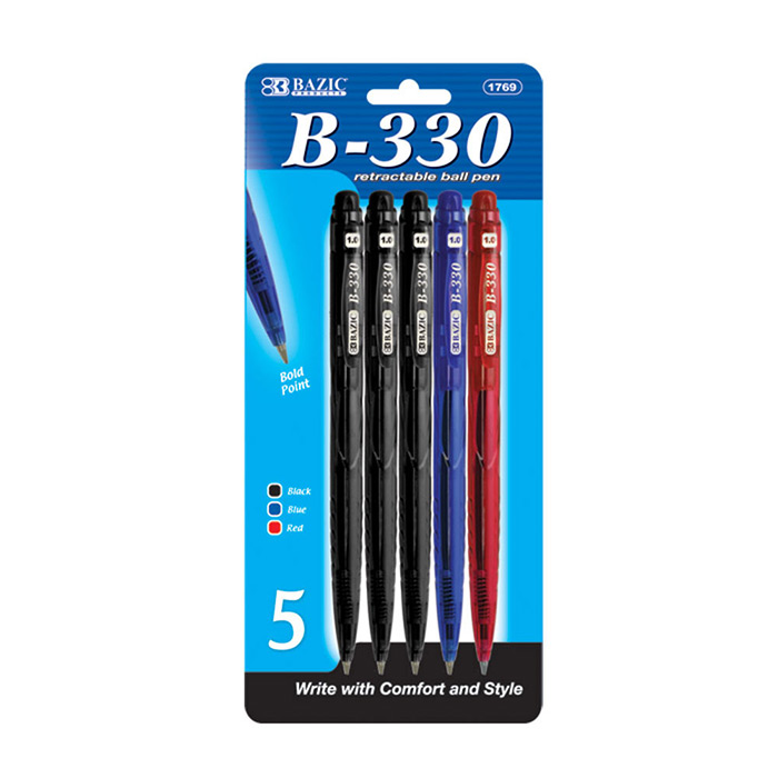 B-330 Assorted Color Retractable PEN (5/Pack)