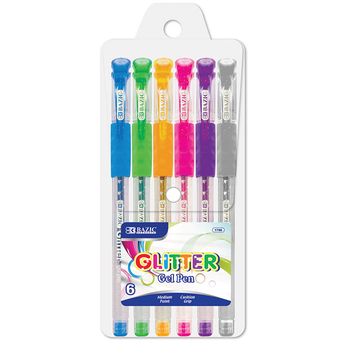 6 Glitter Color Gel PEN w/ Cushion Grip