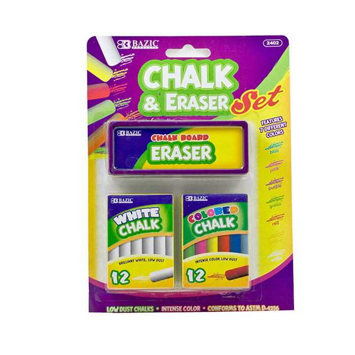 12 Color & 12 White CHALK w/ Eraser Set