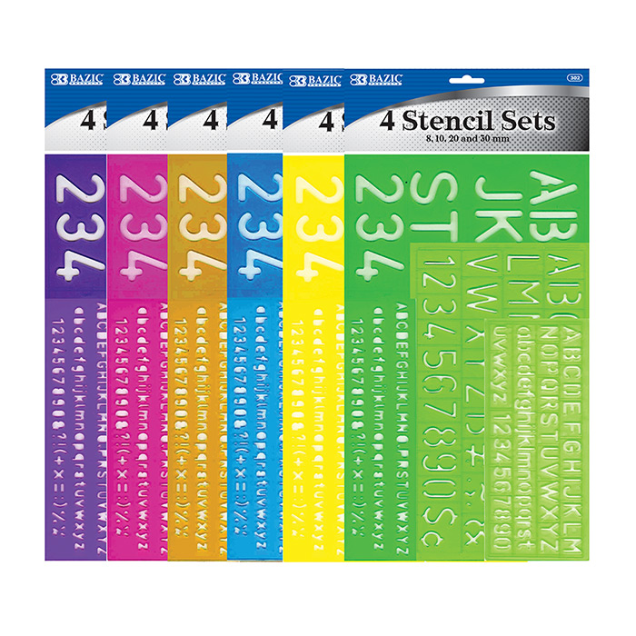 ''8, 10, 20, 30 Mm Size Lettering Stencil Sets (4/Pack)''