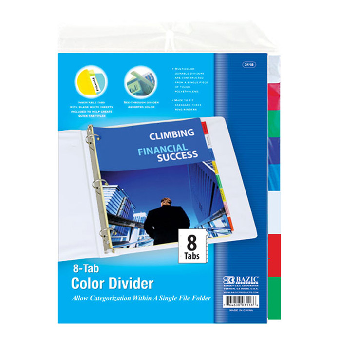 3-Ring Binder DIVIDERS w/ 8-Insertable Color Tabs