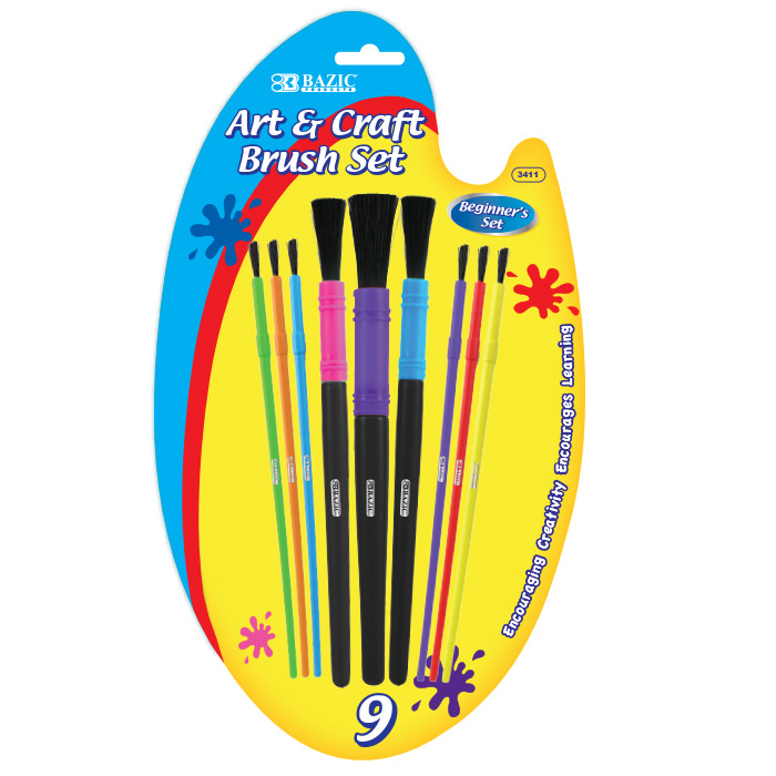 Asst. Size Kid's Watercolor PAINT Brush Sets - 9-Packs