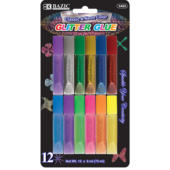 6 Ml Assorted Color Mini Glitter Glue (12/Pack)