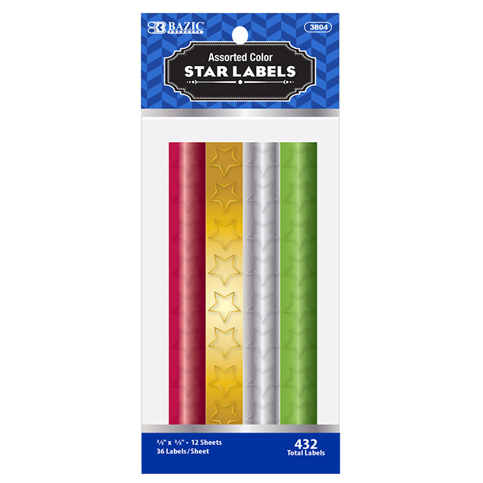 Assorted Color Foil Star Label (432/Pack)