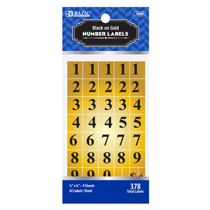 GOLD Foil Number Label (378/Pack)