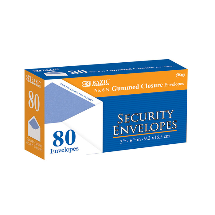 #6 3/4 Security ENVELOPE w/ Gummed Closure (80/Pack)