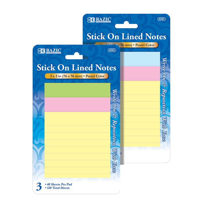 ''40 Ct. 3'''' X 3'''' Lined Stick On Notes (3/Pack)''