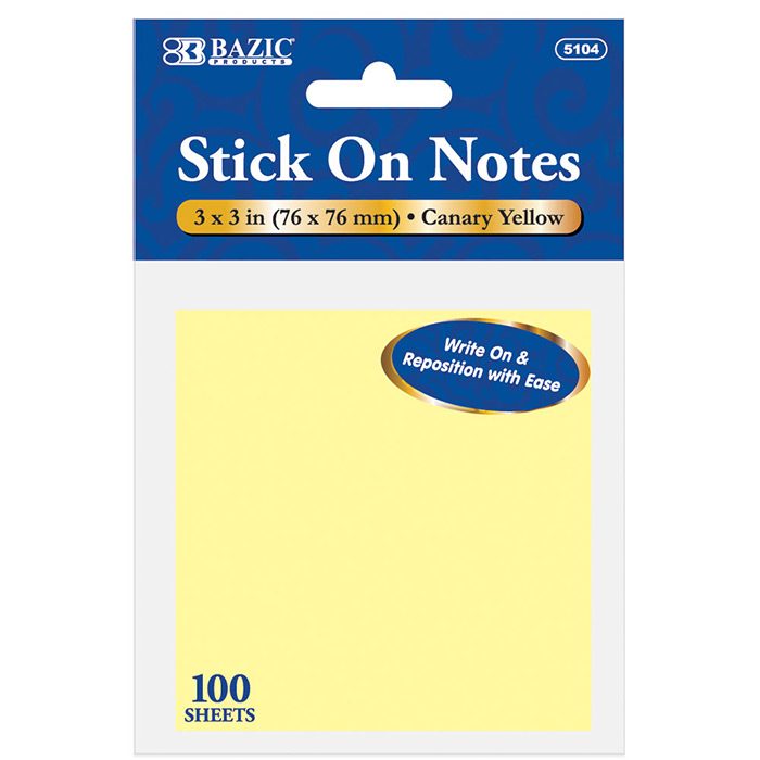 ''100 Ct. 3'''' X 3'''' Yellow STICK On Notes''