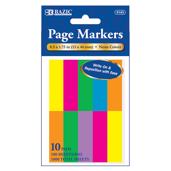 ''100 Ct. 0.5'''' X 1.75'''' Neon Page Marker (10/Pack)''