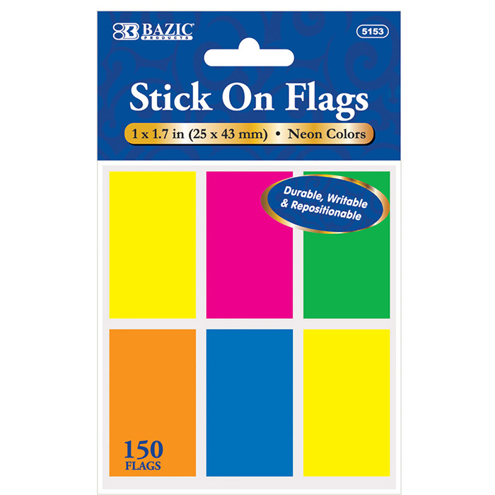 ''25 Ct. 1'''' X 1.7'''' Neon Color Standard FLAGS (6/Pack)''