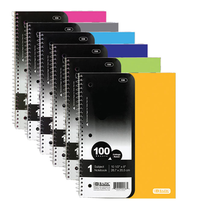 C/R 100 Ct. 1-Subject Poly Cover SPIRAL Notebook