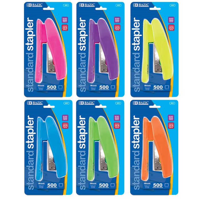 Bright Color Standard (26/6) STAPLER w/ 500 Ct. Staples