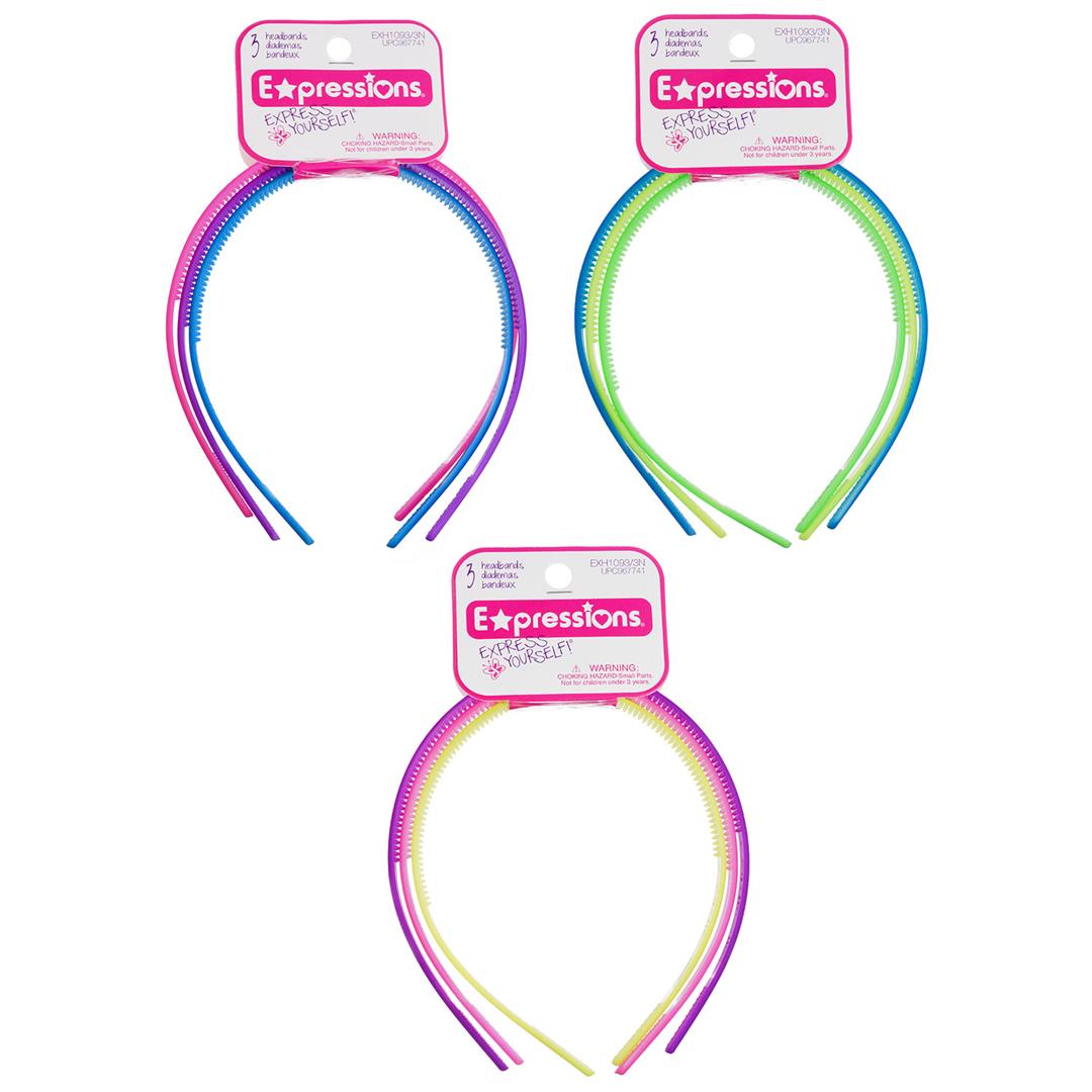 3Pc Rubber Coated Headbands - Neon Colors