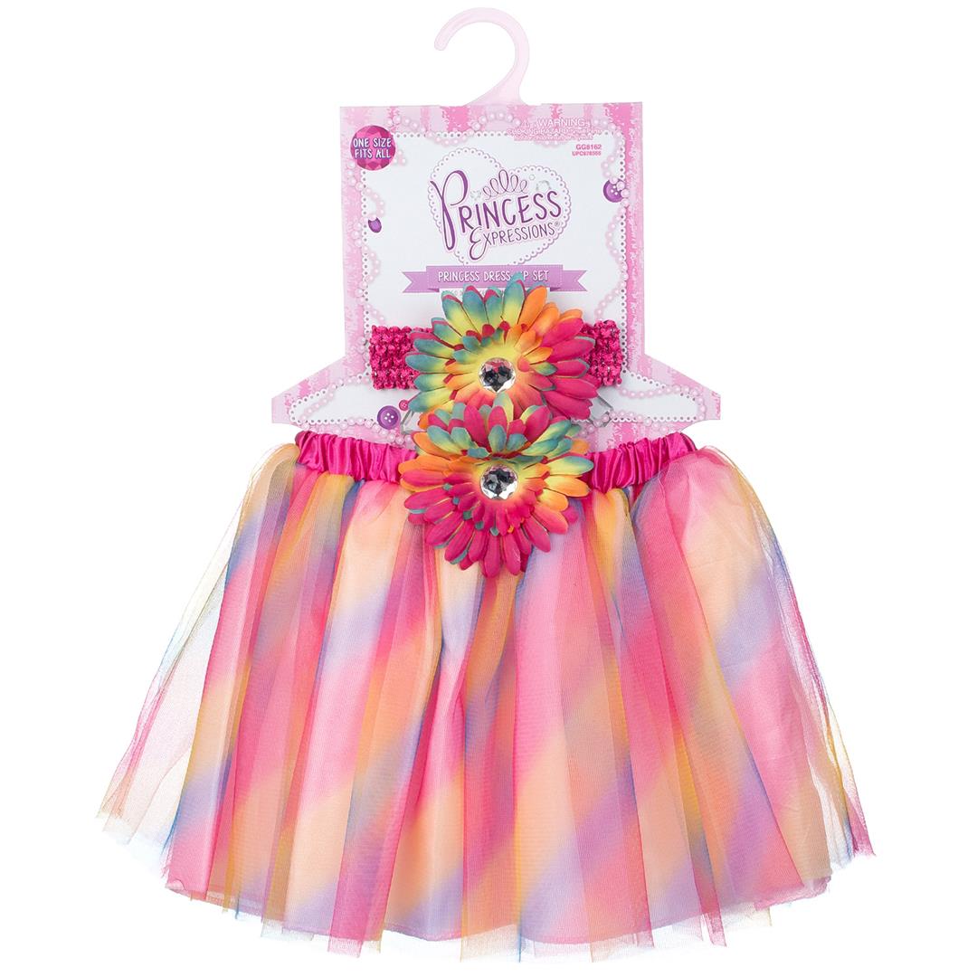 Girl's Rainbow Tulle Skirt w/ Flower Headwrap