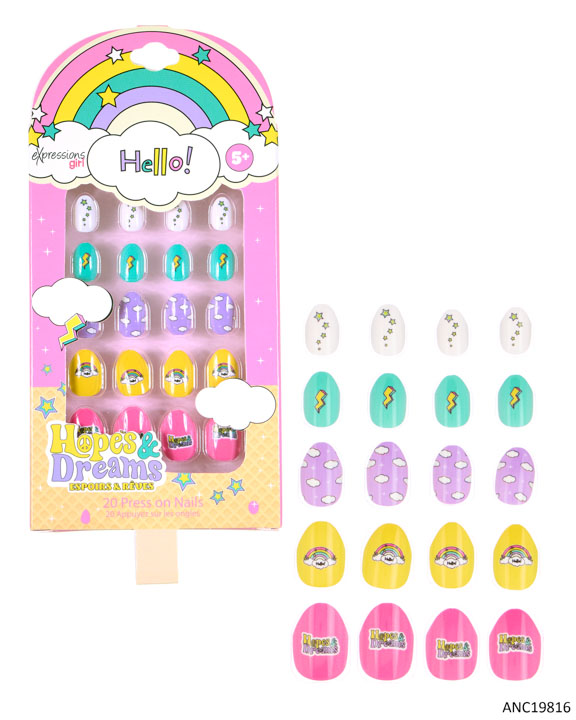 Hopes & Dreams Ice Pop Printed Press On Nails w/ Cloud & Rainbow Print