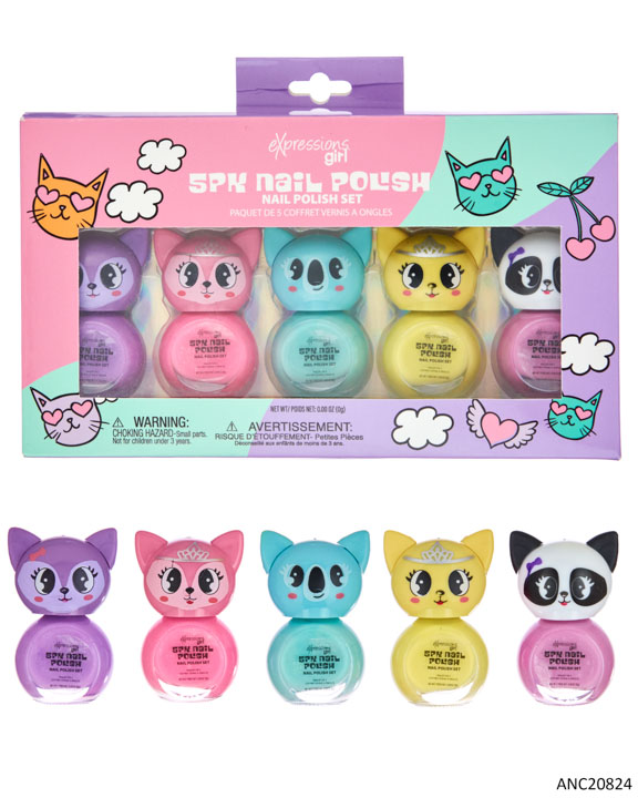 Cute ANIMAL Emoji Nail Polish Set - 5-Pack