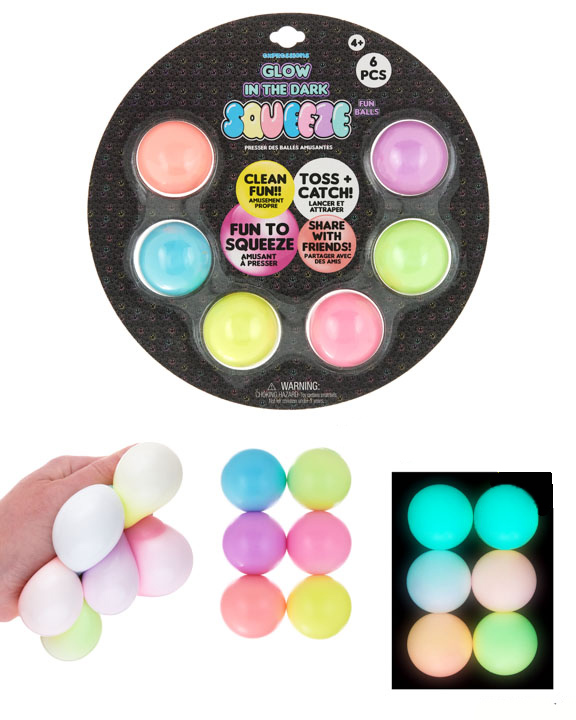 Glow in the Dark Toss & Catch Squeeze Balls - 6-Pack