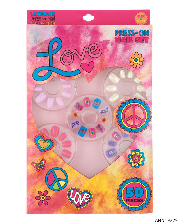 Printed Press-On NAILS - Peach & Love Print - 50-Pack