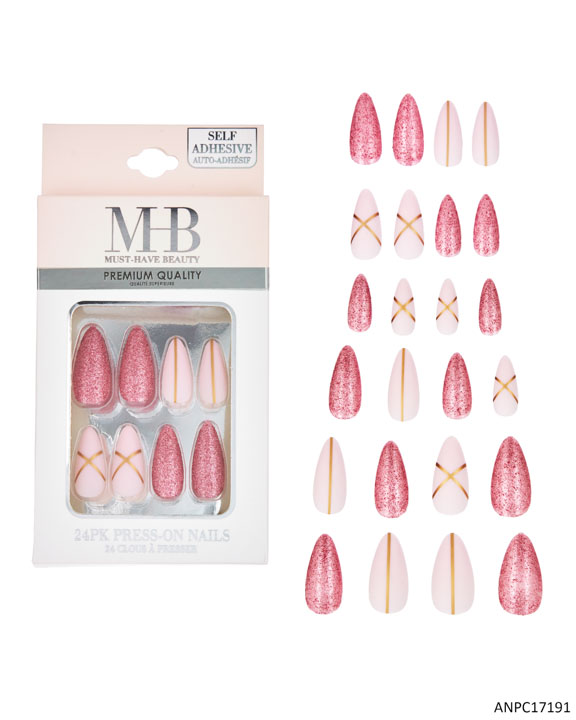 MHB (Must Have Beauty) Premium Almond Shaped Glitter Faux Nails - 24-Pack