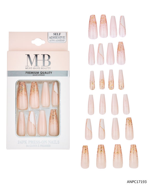 MHB (Must Have Beauty) Premium Coffin Shaped Ombre & Rhinestone Faux NAILs - 24-Pack