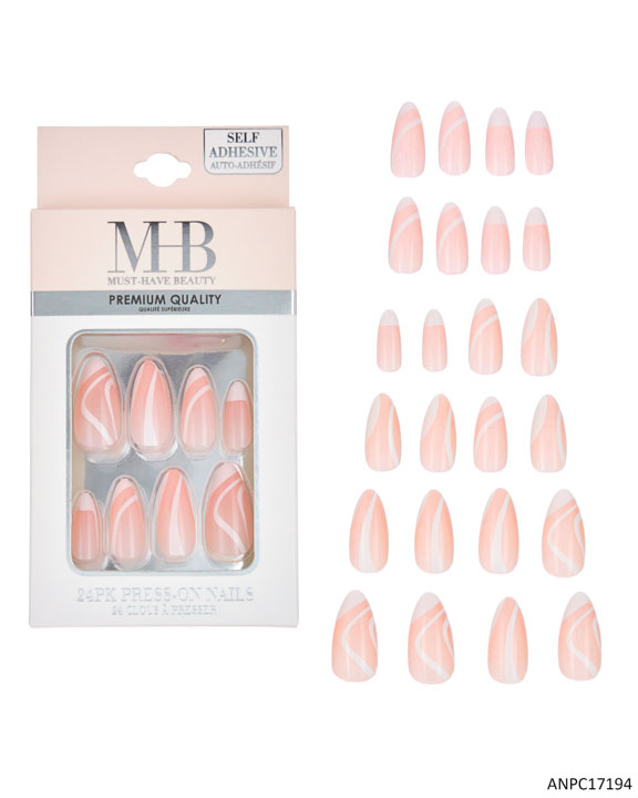 MHB (Must Have Beauty) Premium Almond Shaped French ManiCARE Faux Nails - 24-Pack