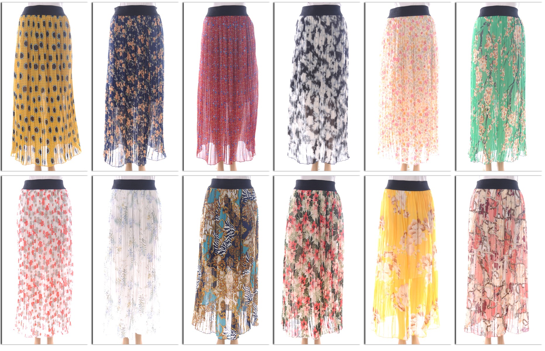 Women's Pleated Maxi SKIRT - Assorted Prints - Size Medium-2XL