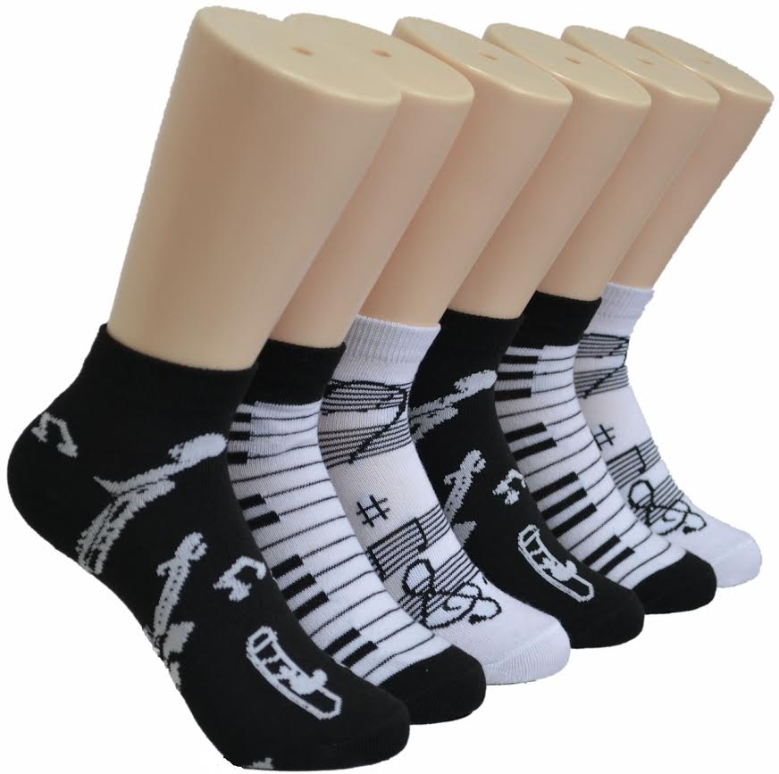 Women's Low Cut Novelty Socks - MUSIC Print - Size 9-11