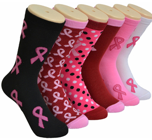 Women's Novelty Crew Socks - BREAST CANCER Awareness Prints - Size 9-11