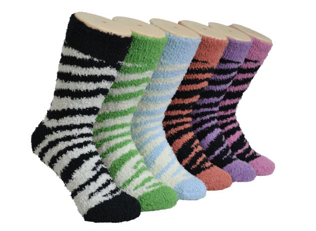 Women's Fuzzy Crew SOCKS - Striped Prints - Size 9-11