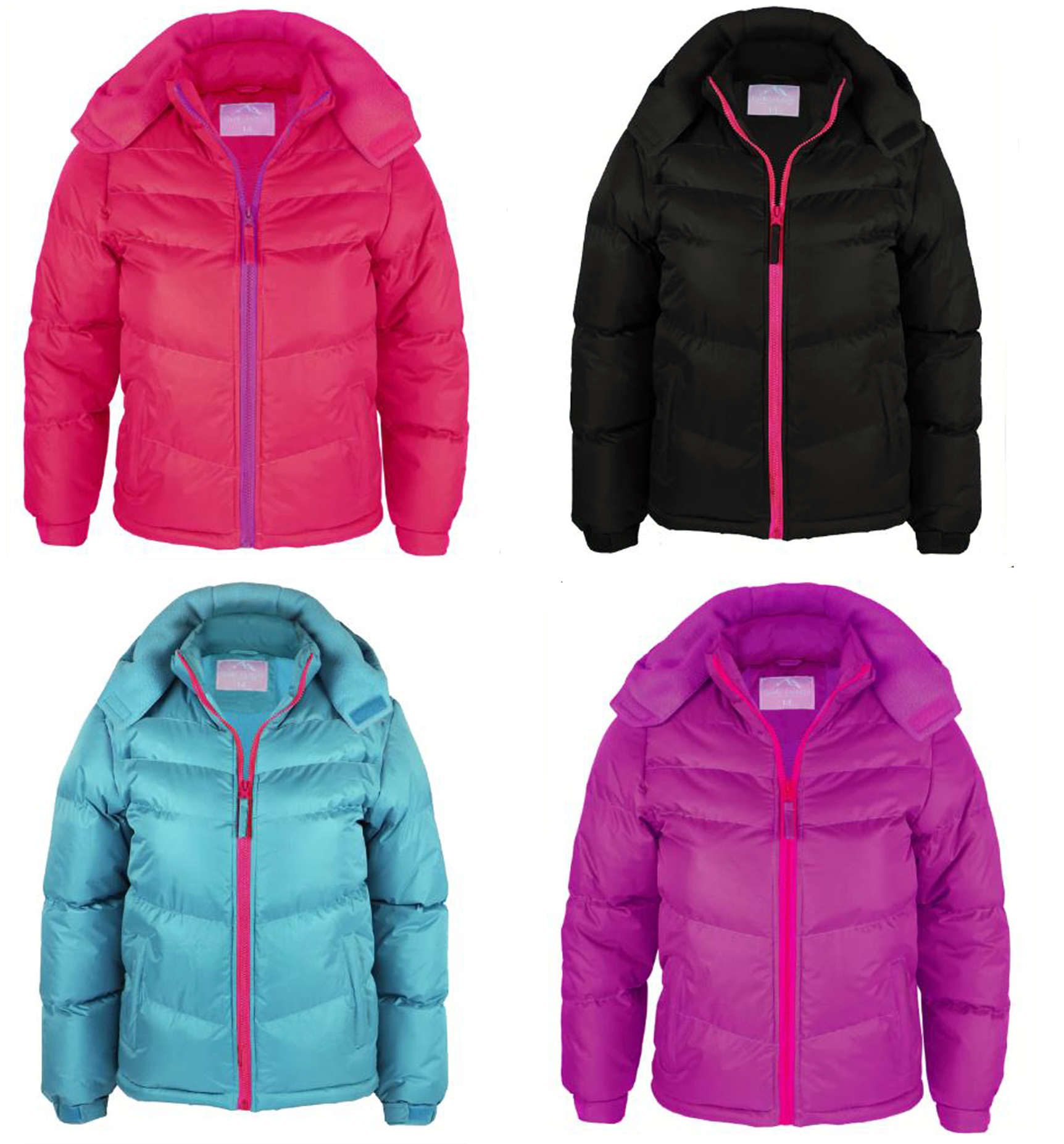 Girl's Insulated Fleece Lined Puff Jackets w/ Detachable Hood - Sizes 8-16 - Choose Your Color(s)