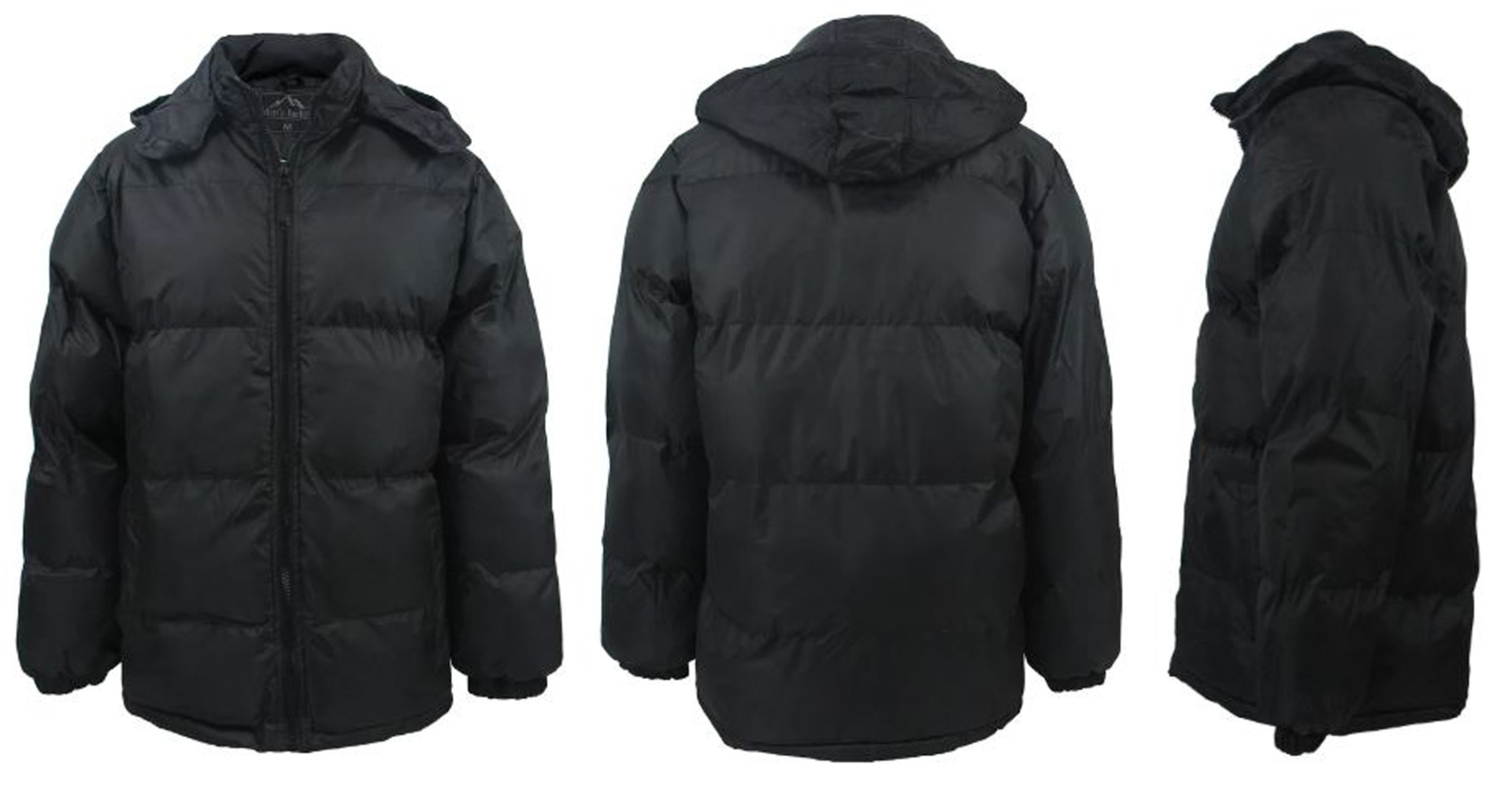 Men's Insulated Bubble Jackets w/ Detachable Hood & Cargo Pockets - Black