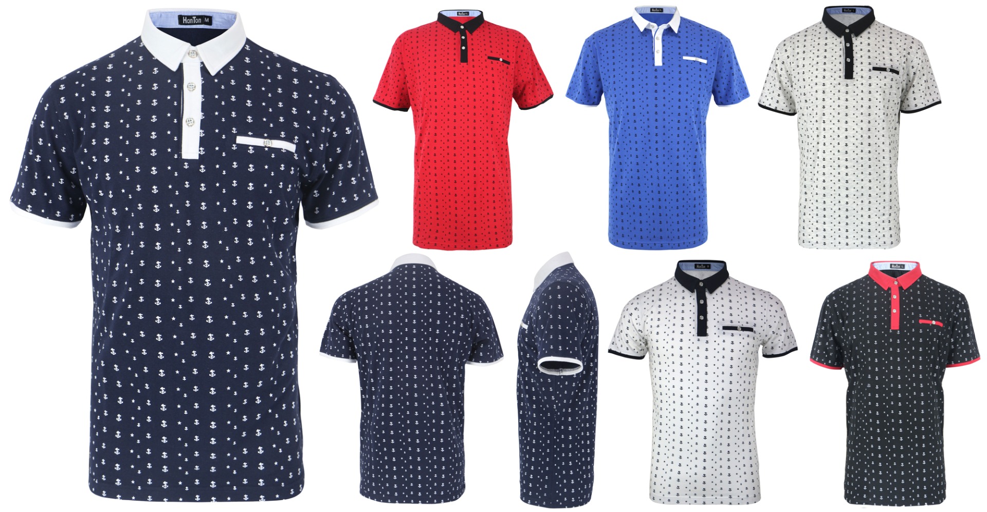 Men's Active POLO SHIRTs - Anchor Prints - Sizes Small-2X