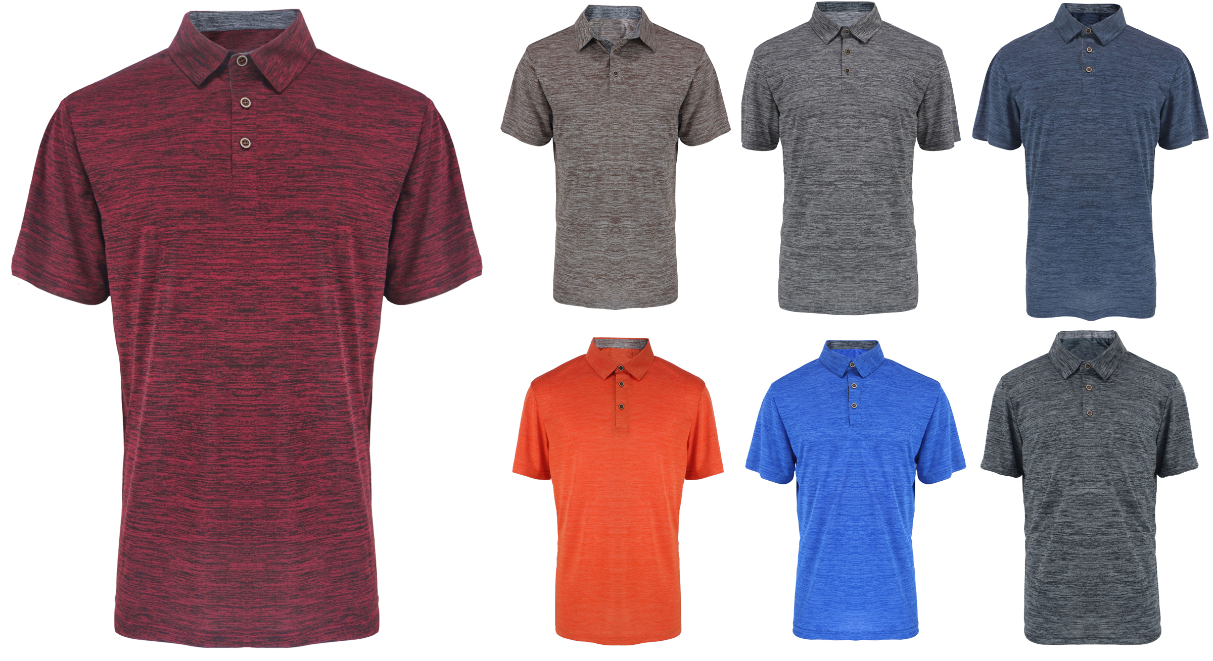 Men's Athletic Performance Melange POLO SHIRTs - Solid Colors - Sizes Small-2X