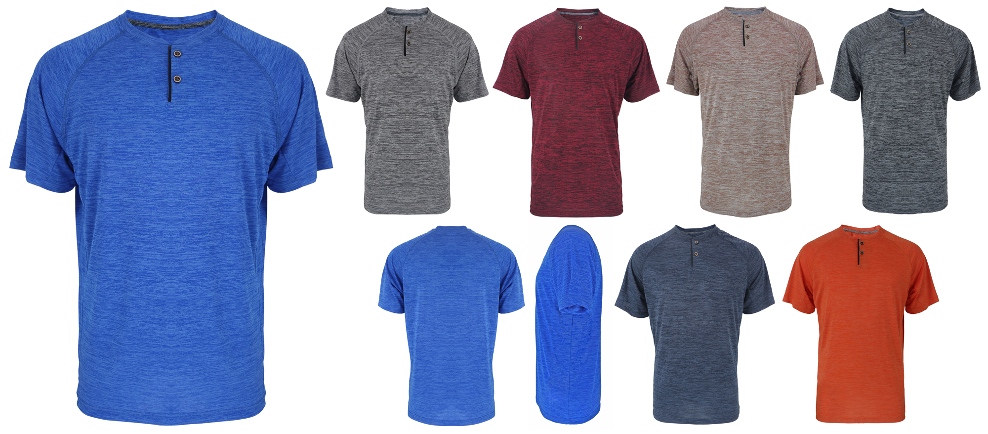 Men's Performance Melange Henley T-SHIRTs - Choose Your Color(s)