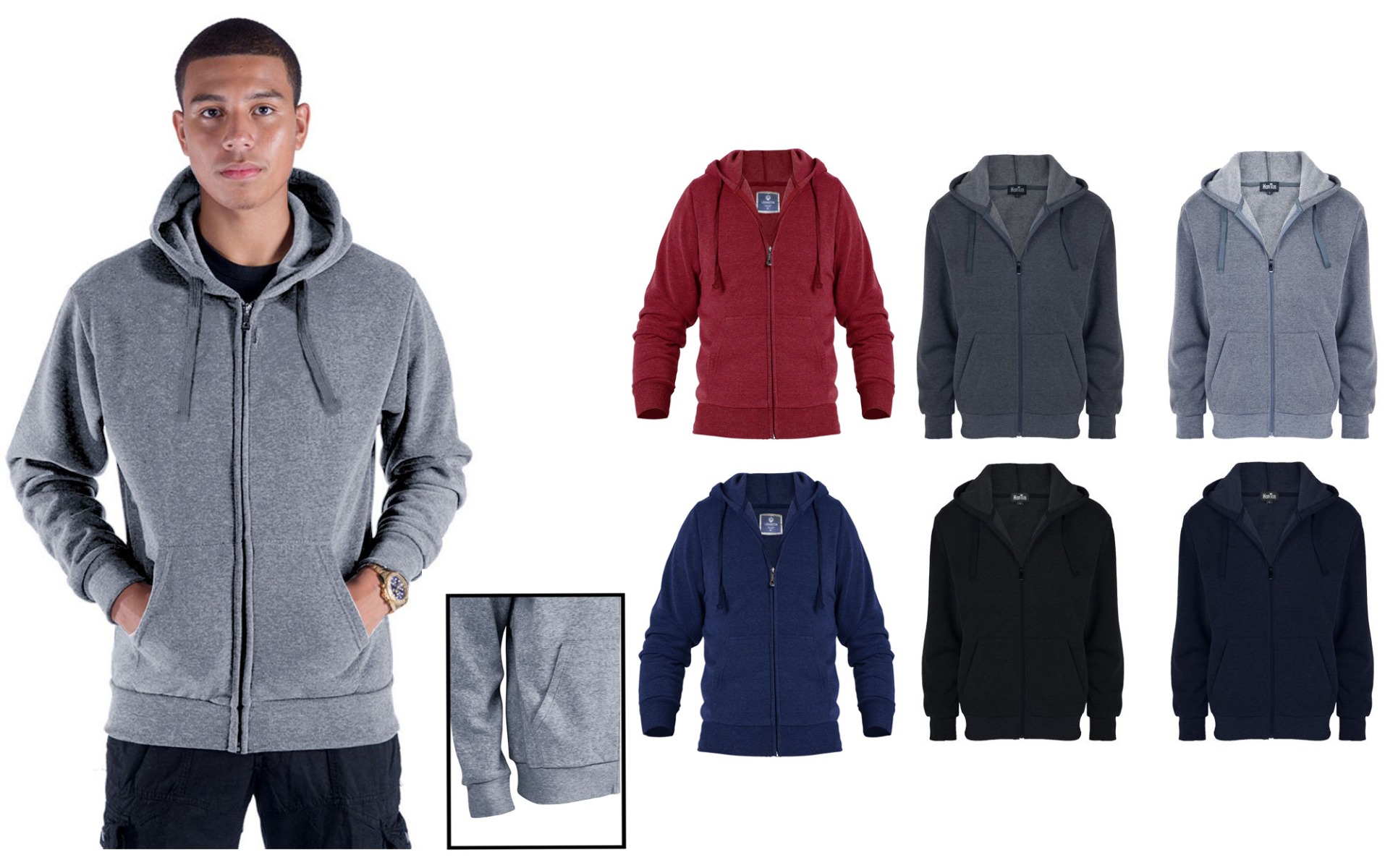 Men's Heathered Fleece Hooded Sweatshirts w/ ZIPPER - Choose Your Color(s)