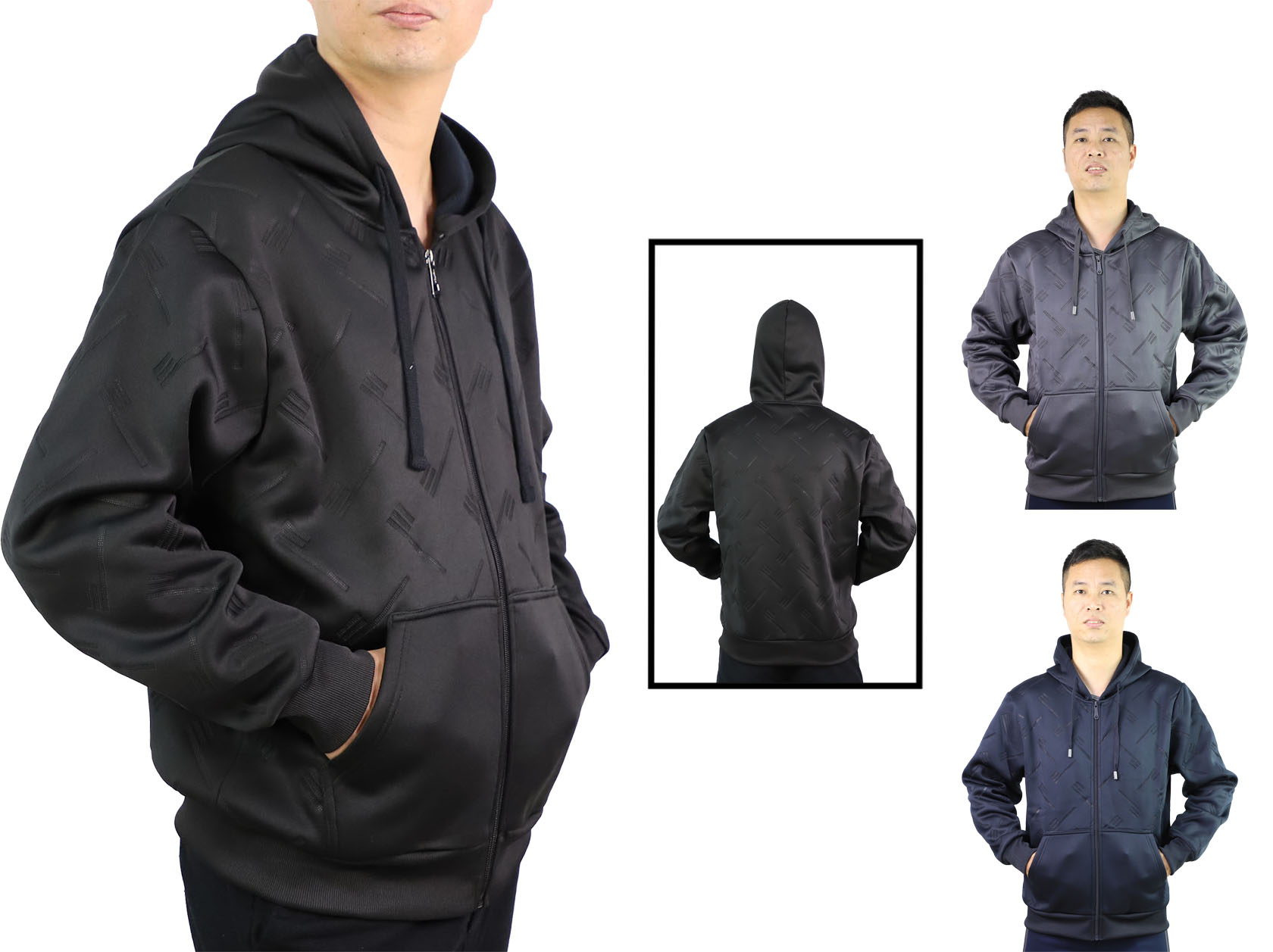 Men's Zip-Up Fleece Hoodies w/ Embossed Patterns - Choose Your Color(s)