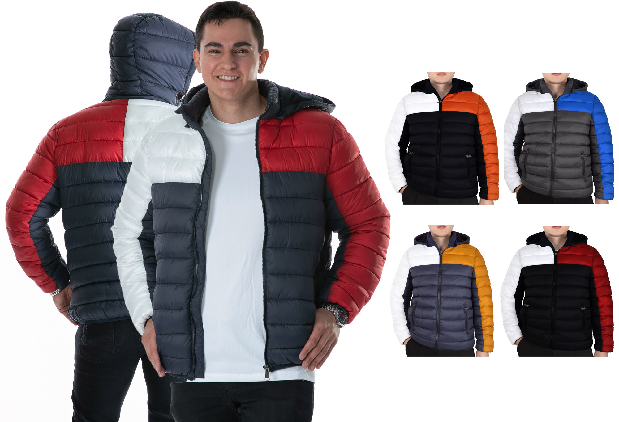 Men's Two Tone Pattern Puffer Down Jackets w/ Sherpa Lining - Choose Your Color(s)