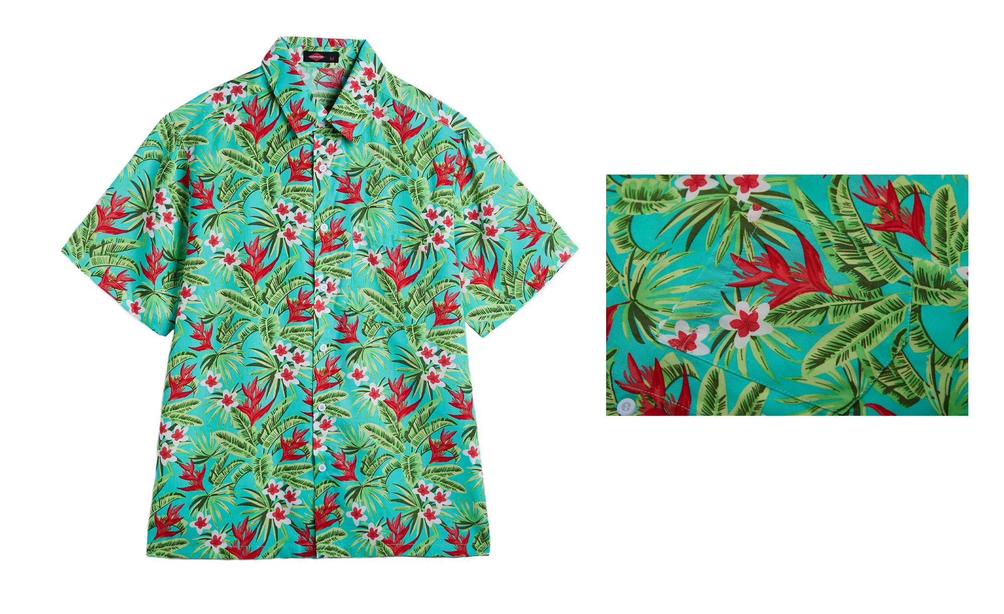 Men's Printed Button-Down Hawaiian SHORT Sleeve Shirt w/ Tropical Flower Print