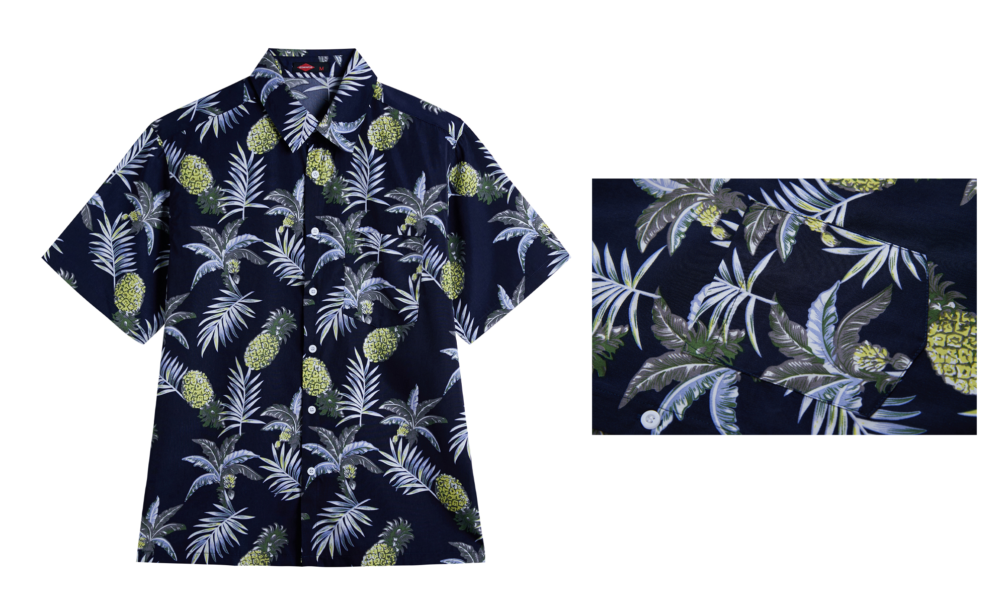 Men's Printed Button-Down Hawaiian SHORT Sleeve Shirt w/ Pineapple Print