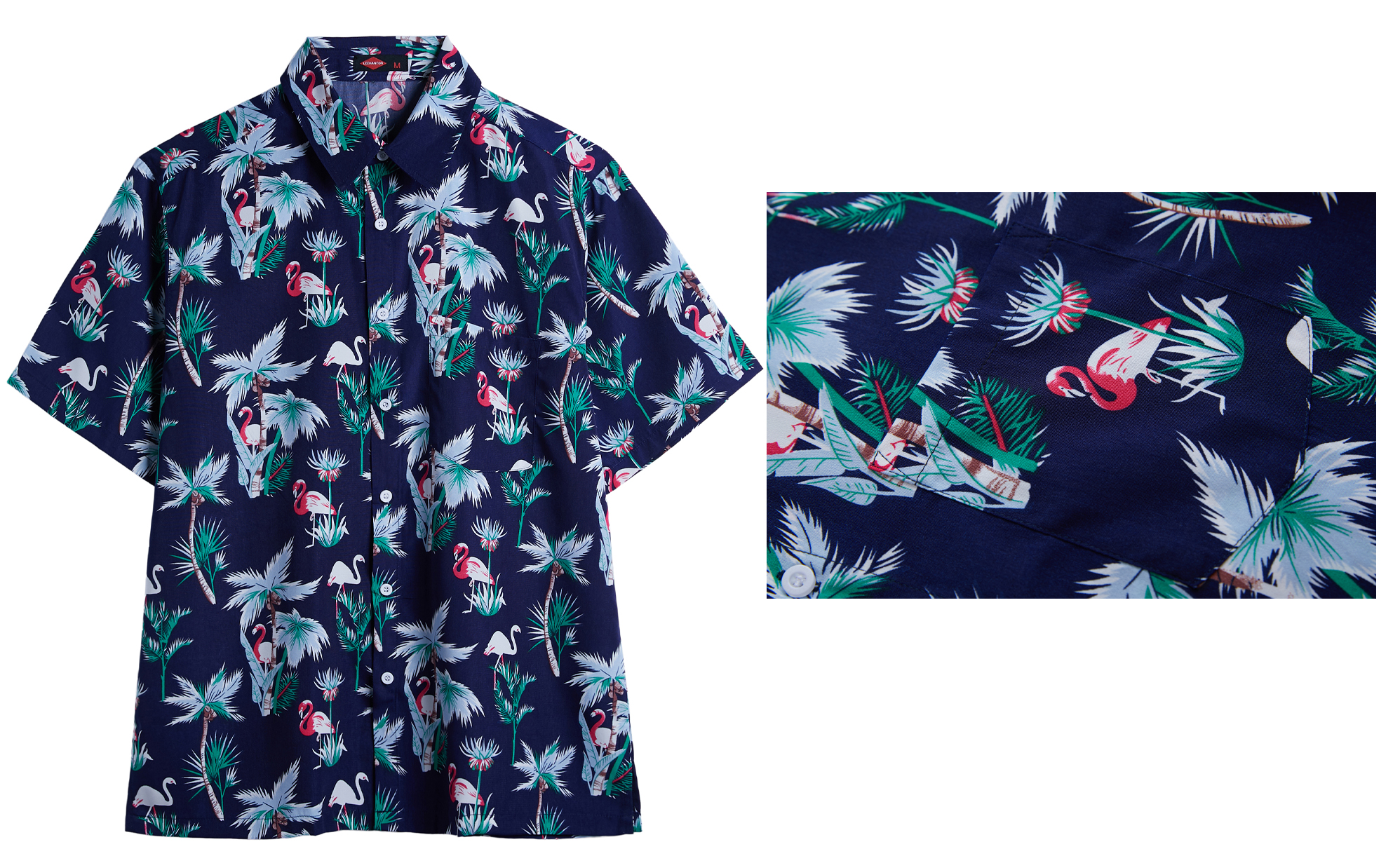 Men's Printed Button-Down Hawaiian SHORT Sleeve Shirt w/ Flamingo Print