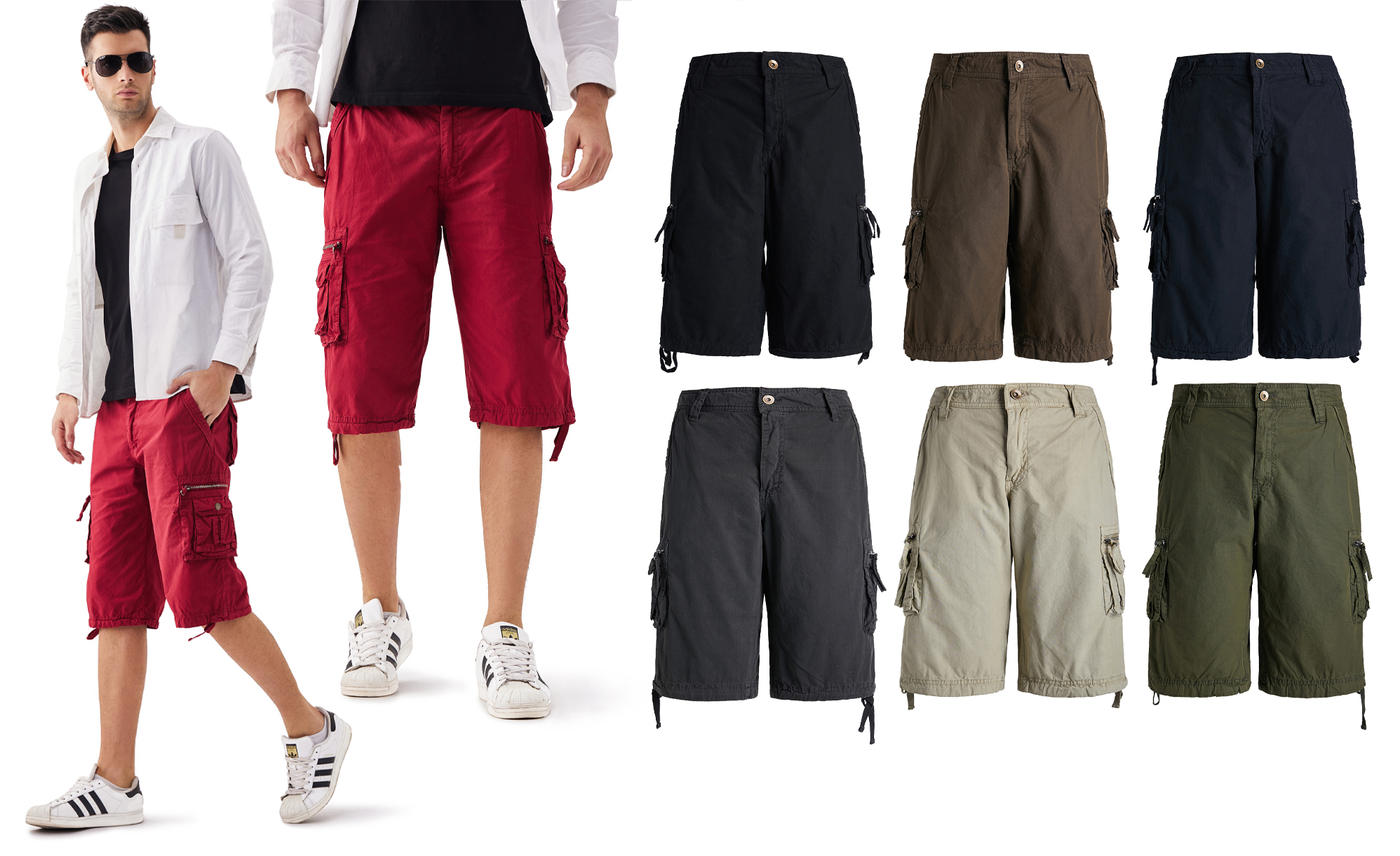 Men's CARGO Twill SHORTS w/ Zip-Up & CARGO Pockets - Assorted Colors