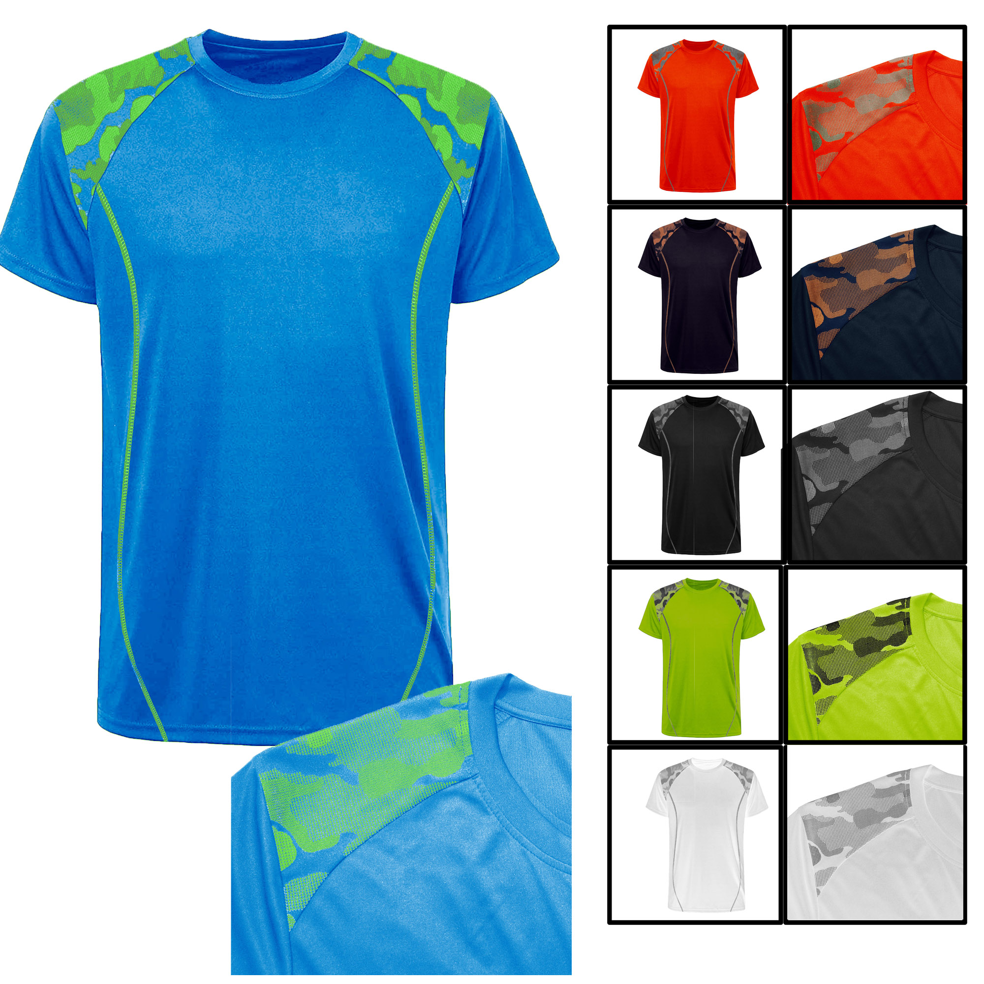 Men's Active Performance T-SHIRT w/ Camo Trim - Choose Your Color(s) & Size(s)