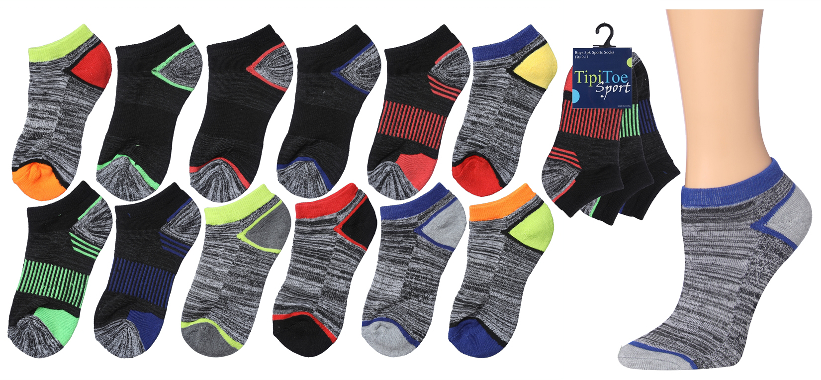 Teen Boy's/Women's Cushioned Low Cut Socks w/ Arch Support - URBAN Sport Prints - Size 9-11 - 3-Pair