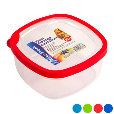 FOOD Storage Container 71 Oz Sq W/rubber Edge On Lid 4 Col #bw0137