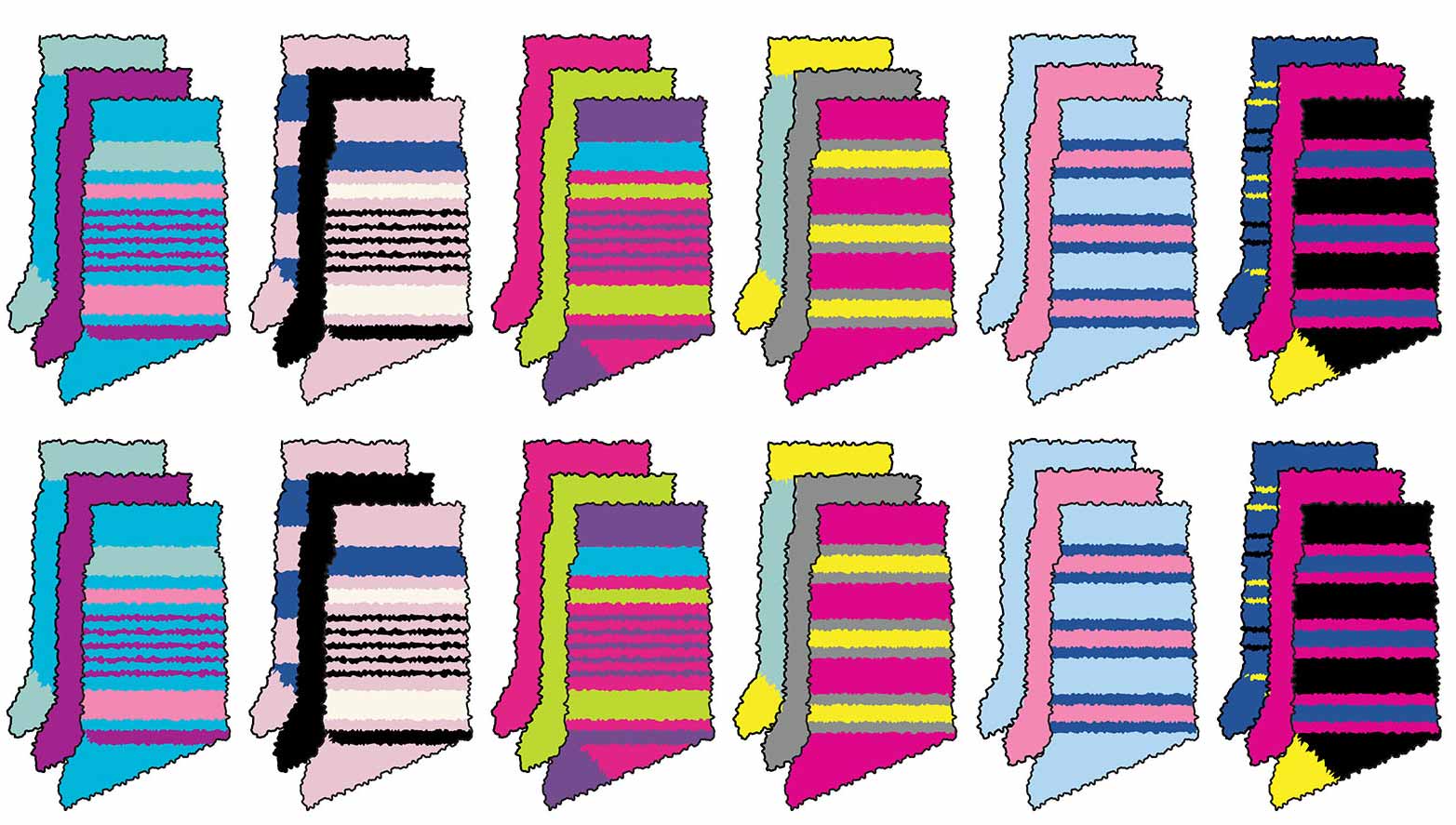 Women's Fuzzy Crew SOCKS - Striped Prints - 3-Pair Packs - Size 9-11