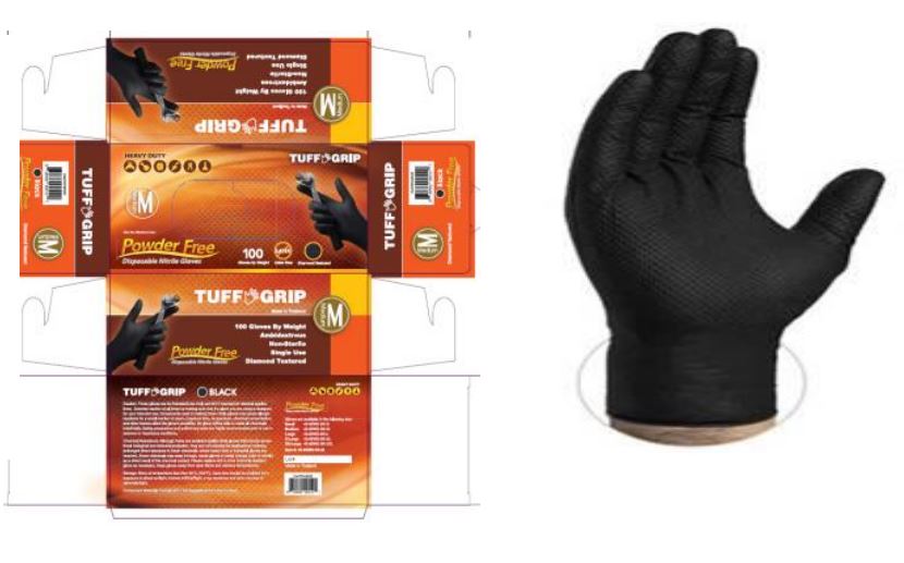 Powder Free Full Textured Nitrile Gloves - Black - DIAMOND Grip - Large