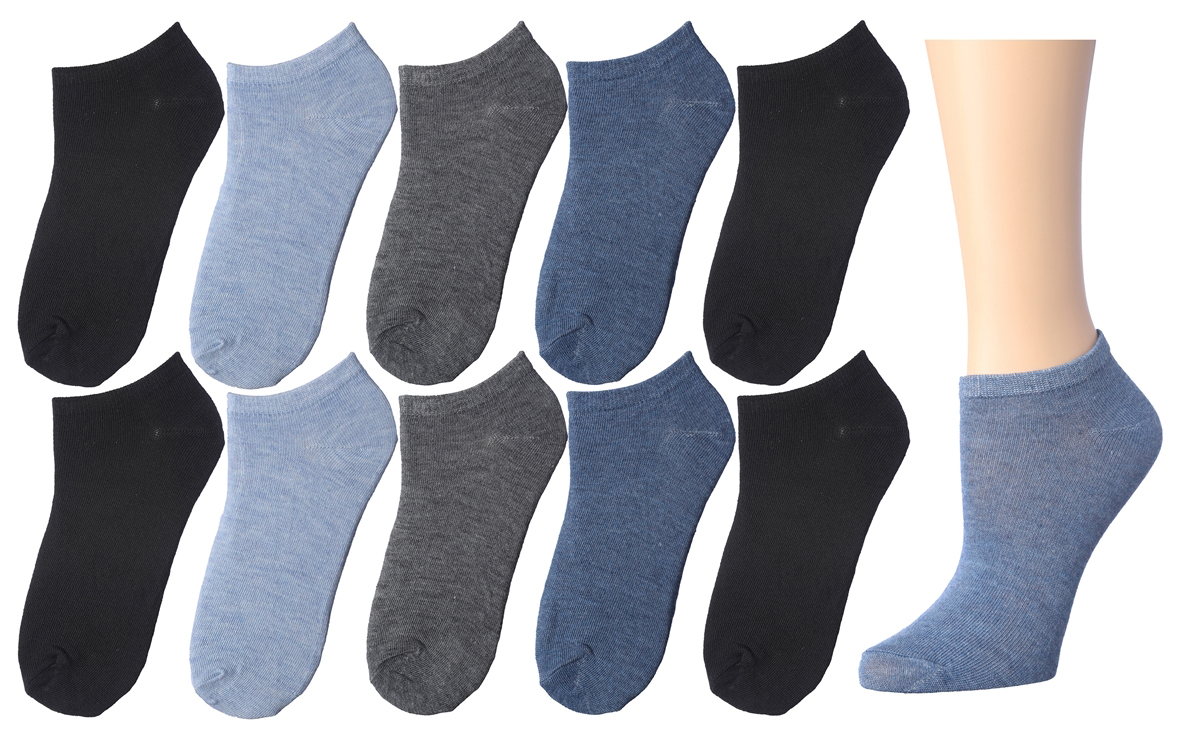 Boy's No Show SOCKS - Black/Blue/Grey - Size 6-8 - 10-Pair Packs